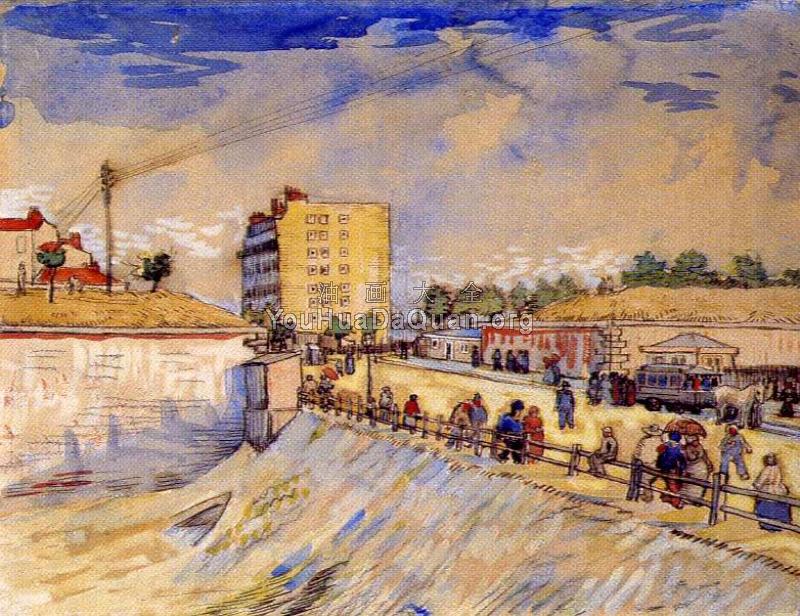 拉姆帕兹附近有行人和马车的街道 - 文森特·威廉·梵高